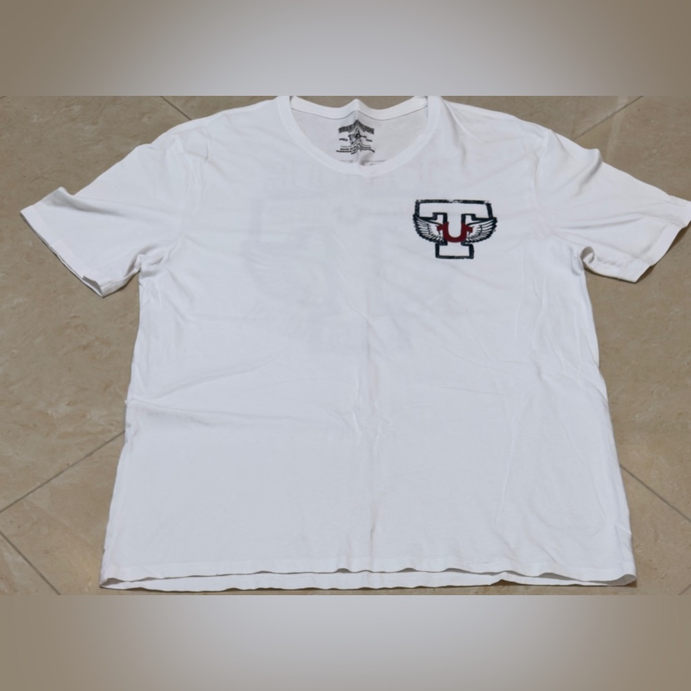 True Religion White Crew Neck Tee with Winged 'T' Chest Logo for Men XXL New